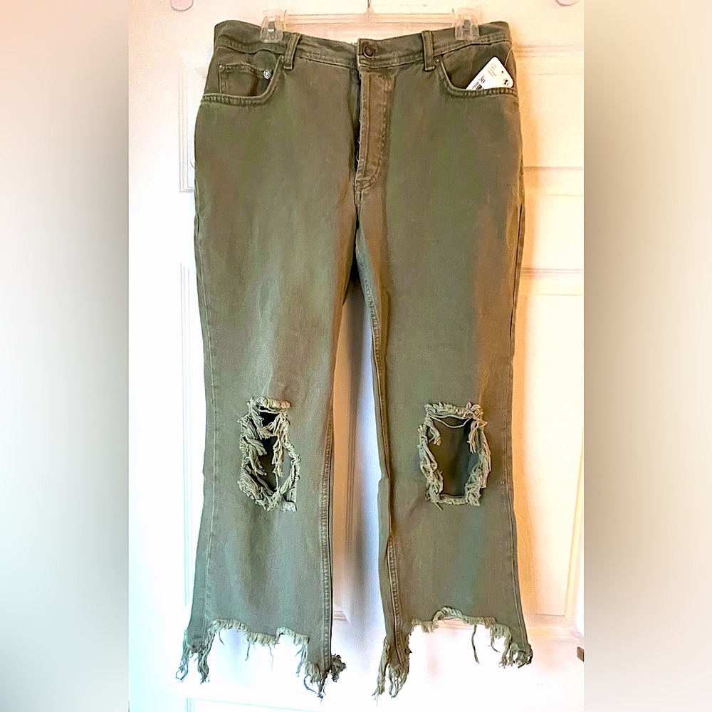 Free People Distressed Olive Jeans